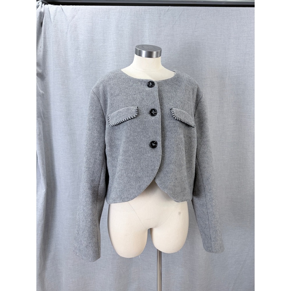 4th & Reckless Mable Gray Wool Blend Cropped Jacket Contrast Stitch XL